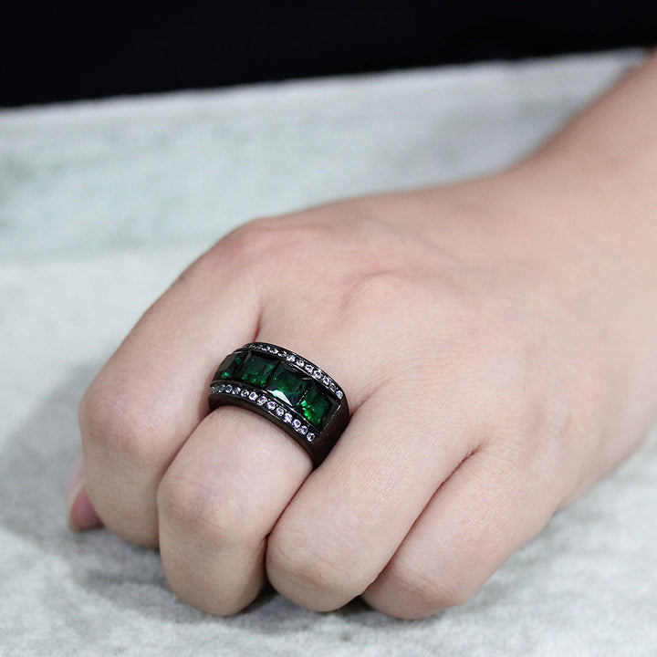 LOVCIA Black Stainless Steel Emerald-Toned Synthetic Ring - Buy stylish Rings for women - Shop latest Ring design - Trendy Rings - Unique fashion Rings - Find the perfect Ring