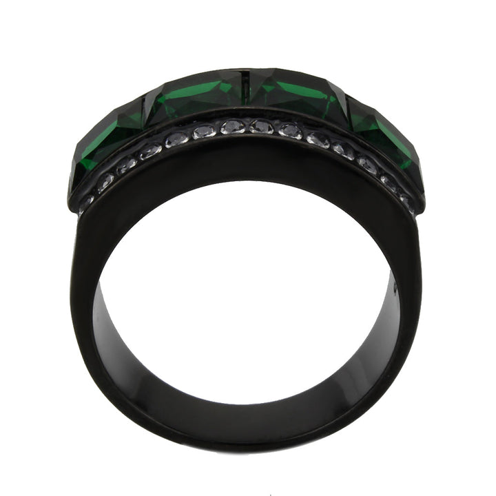 LOVCIA Black Stainless Steel Emerald-Toned Synthetic Ring - Buy stylish Rings for women - Shop latest Ring design - Trendy Rings - Unique fashion Rings - Find the perfect Ring