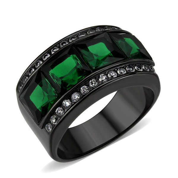 LOVCIA Black Stainless Steel Emerald-Toned Synthetic Ring - Buy stylish Rings for women - Shop latest Ring design - Trendy Rings - Unique fashion Rings - Find the perfect Ring