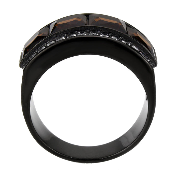 LOVCIA IP Black Stainless Steel Ring with Brown Synthetic Stone - Buy stylish Rings for women - Shop latest Ring design - Trendy Rings - Unique fashion Rings - Find the perfect Ring