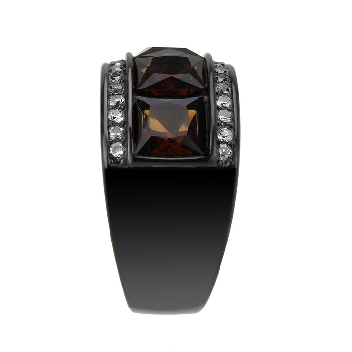 LOVCIA IP Black Stainless Steel Ring with Brown Synthetic Stone - Buy stylish Rings for women - Shop latest Ring design - Trendy Rings - Unique fashion Rings - Find the perfect Ring