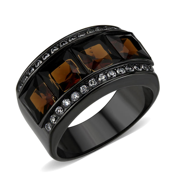 LOVCIA IP Black Stainless Steel Ring with Brown Synthetic Stone - Buy stylish Rings for women - Shop latest Ring design - Trendy Rings - Unique fashion Rings - Find the perfect Ring