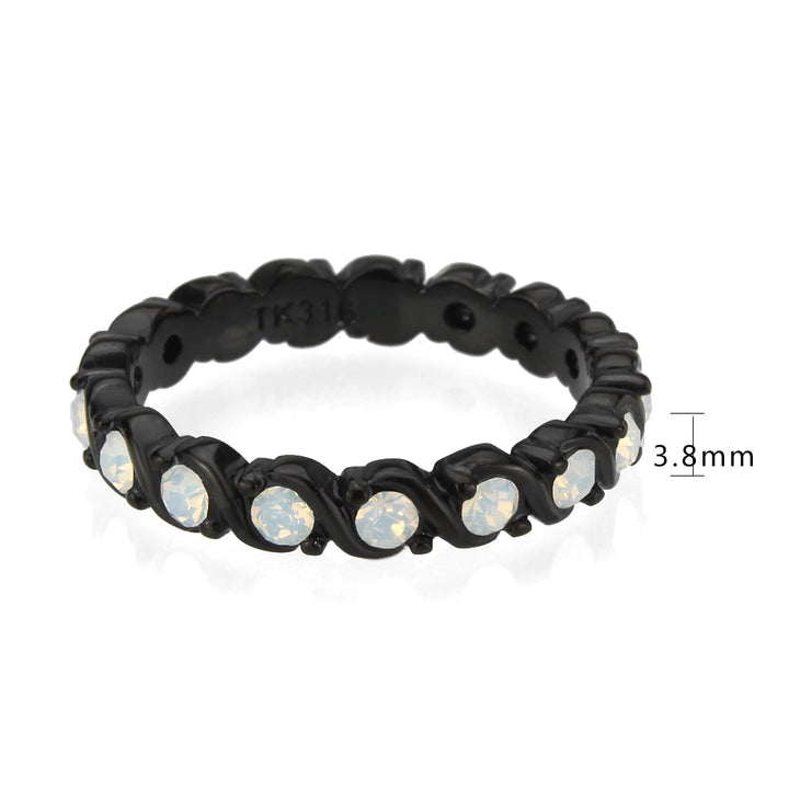 LOVCIA Black IP Stainless Steel Ring with White Top Grade Crystal - Buy stylish Rings for women - Shop latest Ring design - Trendy Rings - Unique fashion Rings - Find the perfect Ring