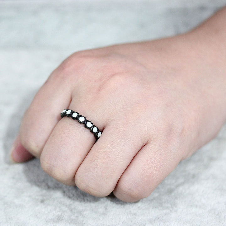 LOVCIA Black IP Stainless Steel Ring with White Top Grade Crystal - Buy stylish Rings for women - Shop latest Ring design - Trendy Rings - Unique fashion Rings - Find the perfect Ring