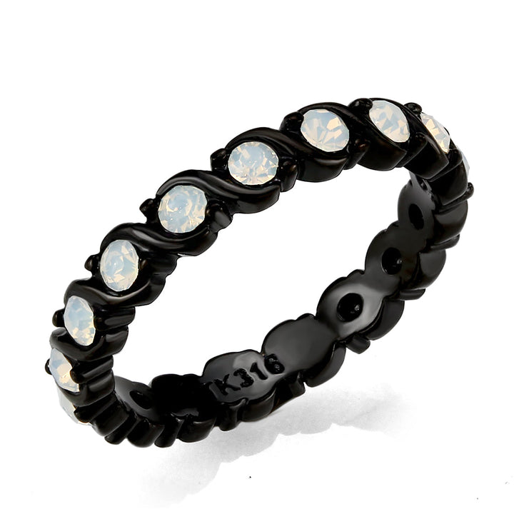 LOVCIA Black IP Stainless Steel Ring with White Top Grade Crystal - Buy stylish Rings for women - Shop latest Ring design - Trendy Rings - Unique fashion Rings - Find the perfect Ring