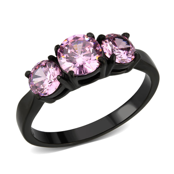 LOVCIA Black Stainless Steel Ring with Rose AAA Grade CZ - Buy stylish Rings for women - Shop latest Ring design - Trendy Rings - Unique fashion Rings - Find the perfect Ring