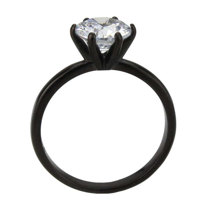 LOVCIA Black IP Stainless Steel Ring with Clear AAA CZ Stone - Buy stylish Rings for women - Shop latest Ring design - Trendy Rings - Unique fashion Rings - Find the perfect Ring