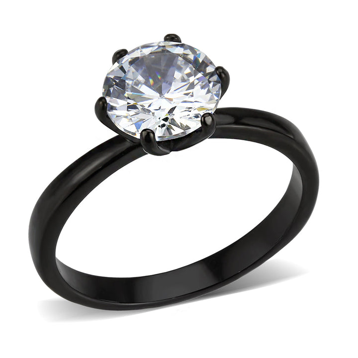 LOVCIA Black IP Stainless Steel Ring with Clear AAA CZ Stone - Buy stylish Rings for women - Shop latest Ring design - Trendy Rings - Unique fashion Rings - Find the perfect Ring