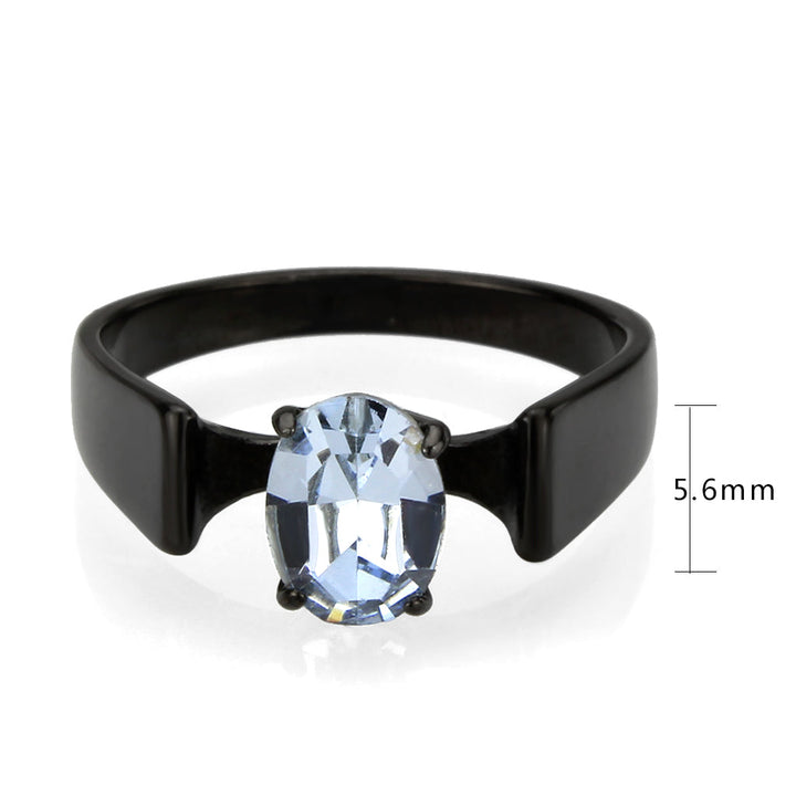 LOVCIA Black IP Stainless Steel Ring Featuring Aquamarine Crystal - Buy stylish Rings for women - Shop latest Ring design - Trendy Rings - Unique fashion Rings - Find the perfect Ring