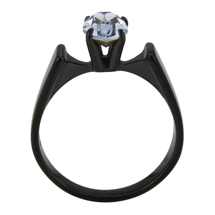 LOVCIA Black IP Stainless Steel Ring Featuring Aquamarine Crystal - Buy stylish Rings for women - Shop latest Ring design - Trendy Rings - Unique fashion Rings - Find the perfect Ring