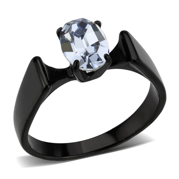 LOVCIA Black IP Stainless Steel Ring Featuring Aquamarine Crystal - Buy stylish Rings for women - Shop latest Ring design - Trendy Rings - Unique fashion Rings - Find the perfect Ring