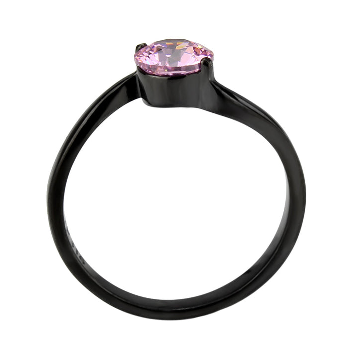 LOVCIA Black IP Stainless Steel Ring with Rose AAA CZ Stone - Buy stylish Rings for women - Shop latest Ring design - Trendy Rings - Unique fashion Rings - Find the perfect Ring