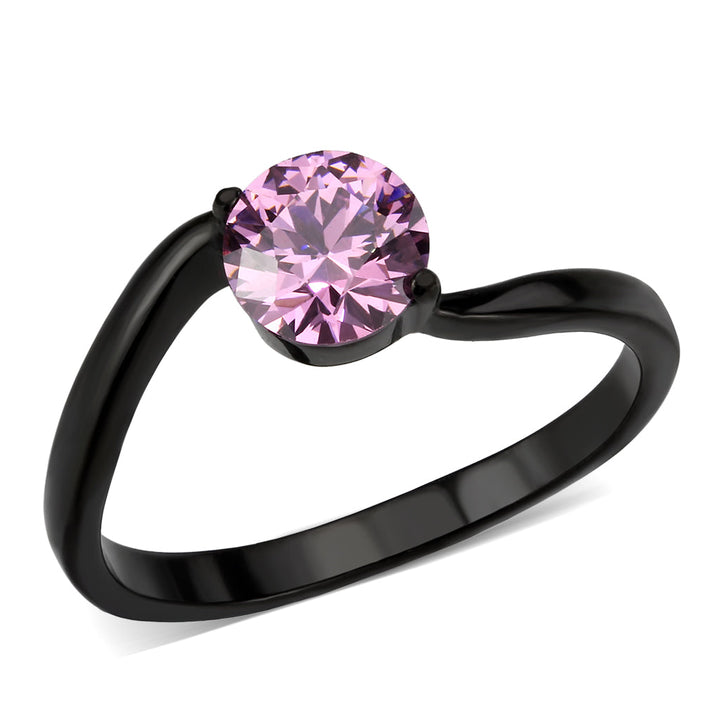 LOVCIA Black IP Stainless Steel Ring with Rose AAA CZ Stone - Buy stylish Rings for women - Shop latest Ring design - Trendy Rings - Unique fashion Rings - Find the perfect Ring