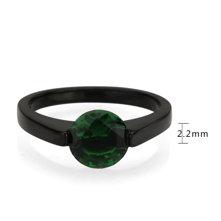 LOVCIA Emerald-Colored Synthetic Stone Ring in IP Black Stainless Steel - Buy stylish Rings for women - Shop latest Ring design - Trendy Rings - Unique fashion Rings - Find the perfect Ring