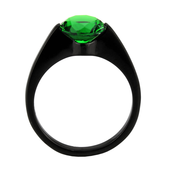 LOVCIA Emerald-Colored Synthetic Stone Ring in IP Black Stainless Steel - Buy stylish Rings for women - Shop latest Ring design - Trendy Rings - Unique fashion Rings - Find the perfect Ring