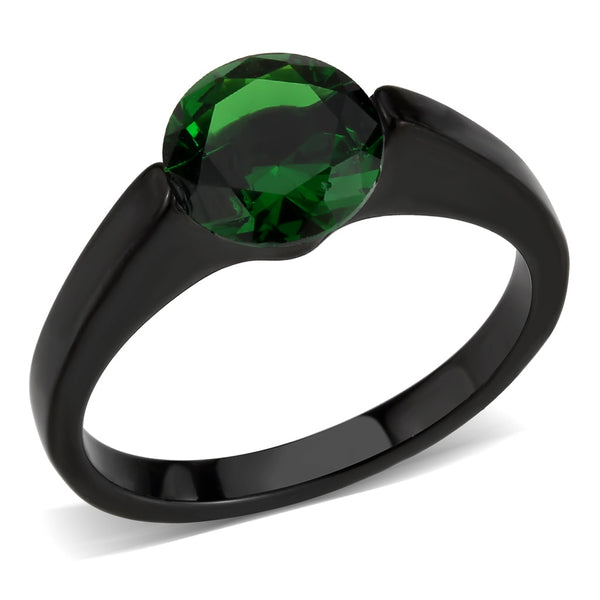 LOVCIA Emerald-Colored Synthetic Stone Ring in IP Black Stainless Steel - Buy stylish Rings for women - Shop latest Ring design - Trendy Rings - Unique fashion Rings - Find the perfect Ring