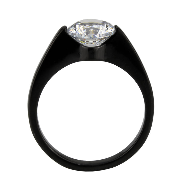 LOVCIA Black Stainless Steel Ring with Clear AAA CZ Stone - Buy stylish Rings for women - Shop latest Ring design - Trendy Rings - Unique fashion Rings - Find the perfect Ring