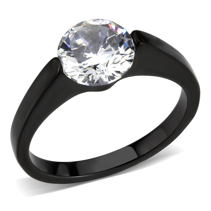 LOVCIA Black Stainless Steel Ring with Clear AAA CZ Stone - Buy stylish Rings for women - Shop latest Ring design - Trendy Rings - Unique fashion Rings - Find the perfect Ring