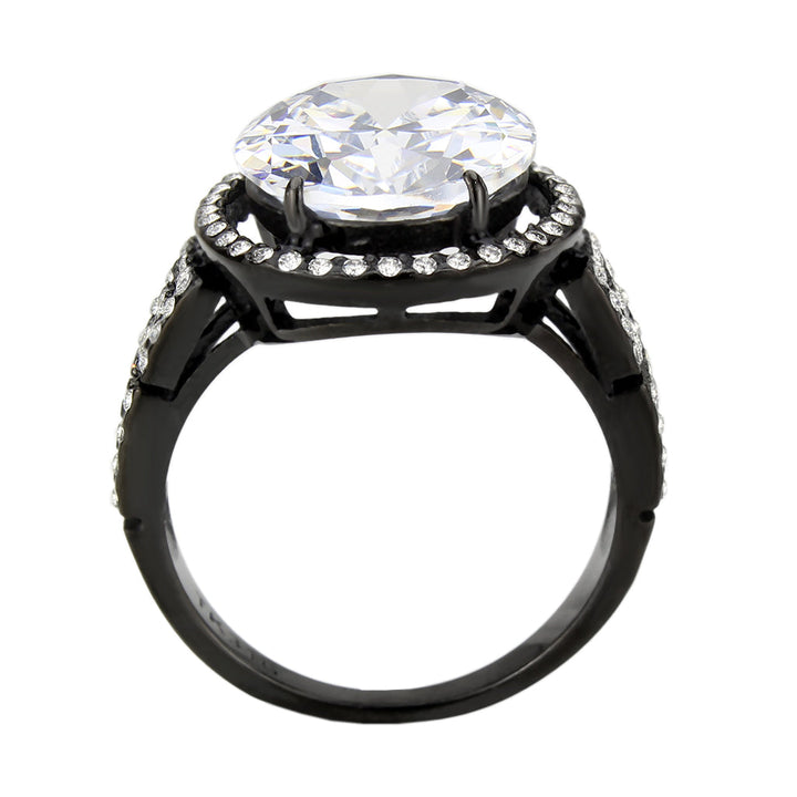 LOVCIA Black IP Stainless Steel Ring with Clear AAA CZ Stone - Buy stylish Rings for women - Shop latest Ring design - Trendy Rings - Unique fashion Rings - Find the perfect Ring