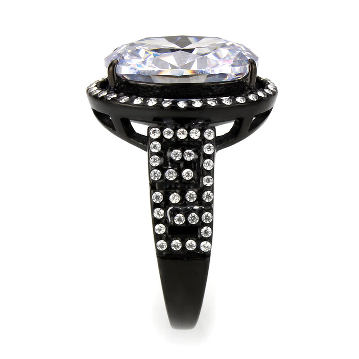 LOVCIA Black IP Stainless Steel Ring with Clear AAA CZ Stone - Buy stylish Rings for women - Shop latest Ring design - Trendy Rings - Unique fashion Rings - Find the perfect Ring