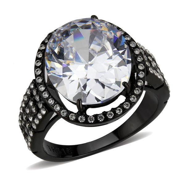 LOVCIA Black IP Stainless Steel Ring with Clear AAA CZ Stone - Buy stylish Rings for women - Shop latest Ring design - Trendy Rings - Unique fashion Rings - Find the perfect Ring