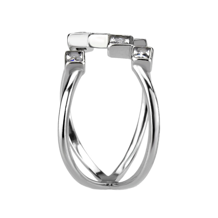 LOVCIA Radiant High-Polish Stainless Steel Ring with Clear AAA CZ Stone - Buy stylish Rings for women - Shop latest Ring design - Trendy Rings - Unique fashion Rings - Find the perfect Ring