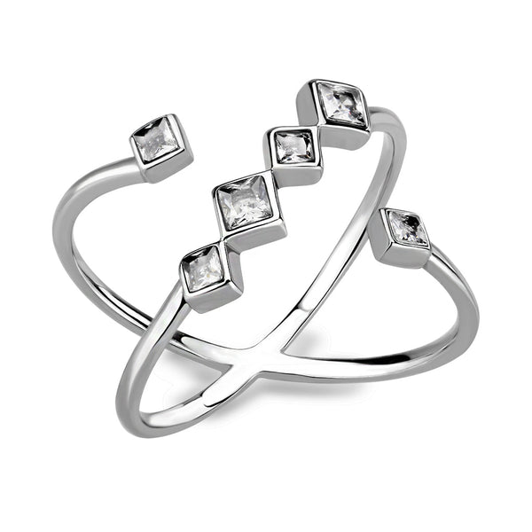 LOVCIA Radiant High-Polish Stainless Steel Ring with Clear AAA CZ Stone - Buy stylish Rings for women - Shop latest Ring design - Trendy Rings - Unique fashion Rings - Find the perfect Ring