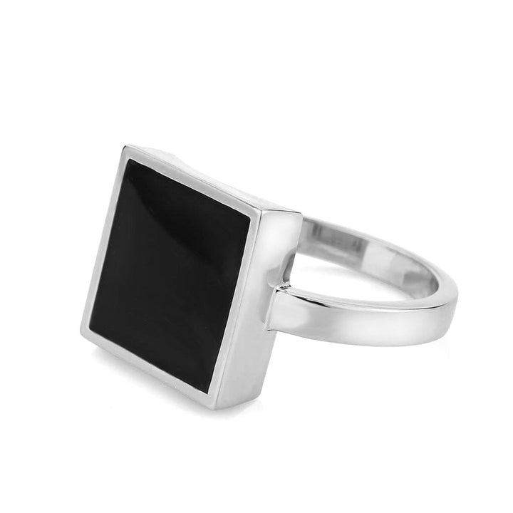 LOVCIA Rhodium-Plated Brass Ring with Jet Black Epoxy - Buy stylish Rings for women - Shop latest Ring design - Trendy Rings - Unique fashion Rings - Find the perfect Ring