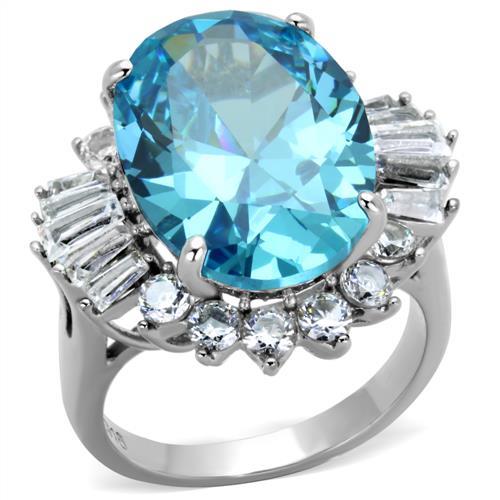 LOVCIA Stainless Steel Ring with Sea Blue AAA Grade CZ Stone, High Polish Finish - Buy stylish Rings for women - Shop latest Ring design - Trendy Rings - Unique fashion Rings - Find the perfect Ring