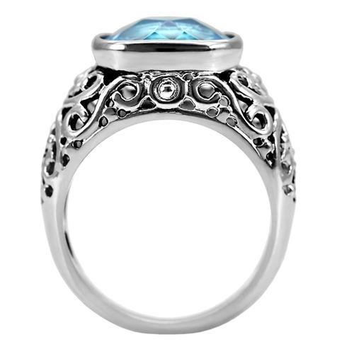 LOVCIA Sea Blue Synthetic Glass Stainless Steel Ring - High Polish Finish - Buy stylish Rings for women - Shop latest Ring design - Trendy Rings - Unique fashion Rings - Find the perfect Ring