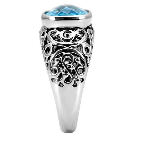 LOVCIA Sea Blue Synthetic Glass Stainless Steel Ring - High Polish Finish - Buy stylish Rings for women - Shop latest Ring design - Trendy Rings - Unique fashion Rings - Find the perfect Ring