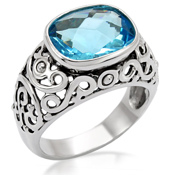 LOVCIA Sea Blue Synthetic Glass Stainless Steel Ring - High Polish Finish - Buy stylish Rings for women - Shop latest Ring design - Trendy Rings - Unique fashion Rings - Find the perfect Ring