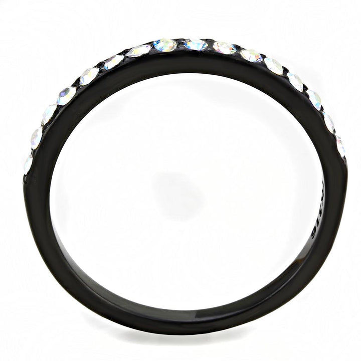 LOVCIA Ion Plated Black Stainless Steel Ring with Aurora Borealis Crystal - Buy stylish Rings for women - Shop latest Ring design - Trendy Rings - Unique fashion Rings - Find the perfect Ring