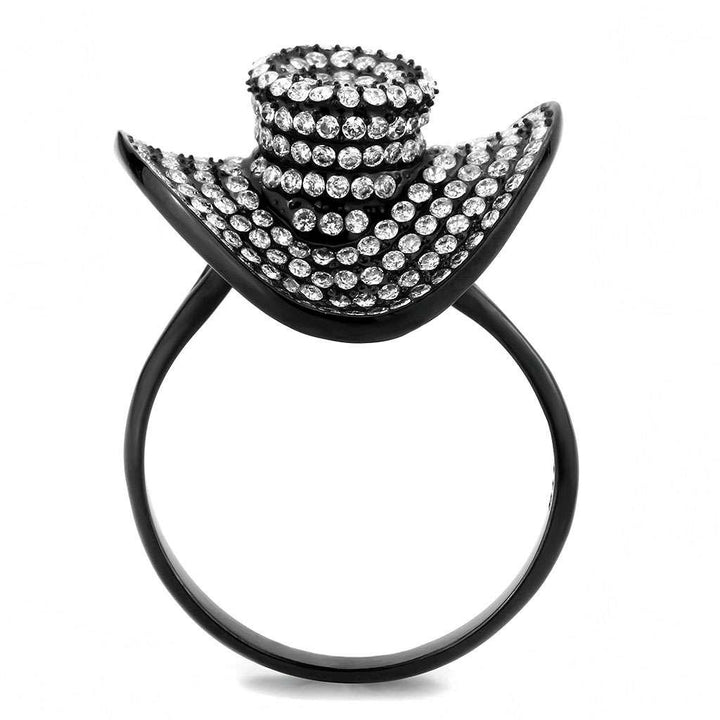 LOVCIA Ion-Plated Black Stainless Steel Ring with Clear AAA CZ Stone - Buy stylish Rings for women - Shop latest Ring design - Trendy Rings - Unique fashion Rings - Find the perfect Ring