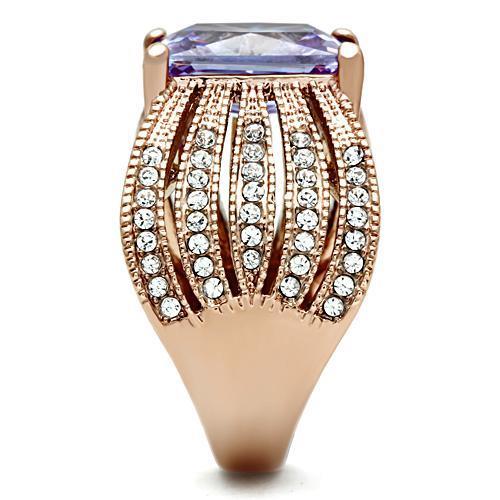 LOVCIA Rose Gold Ion-Plated Brass Ring with Light Amethyst AAA CZ Stone - Buy stylish Rings for women - Shop latest Ring design - Trendy Rings - Unique fashion Rings - Find the perfect Ring