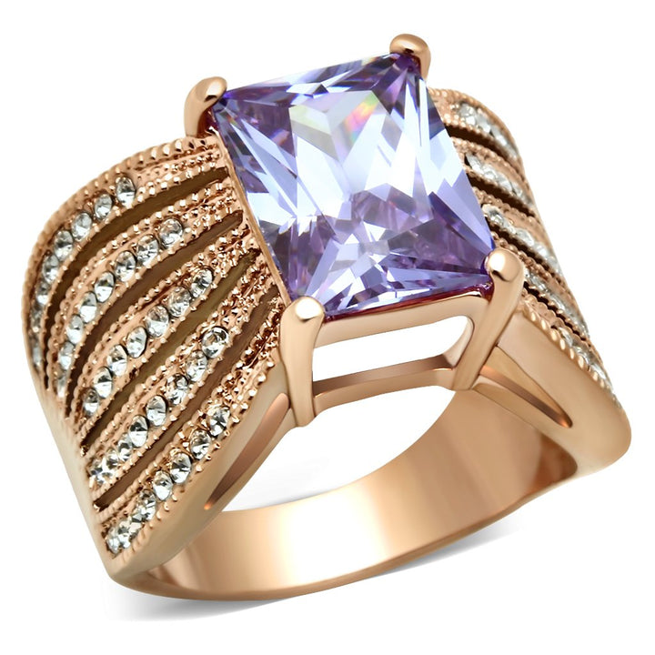 LOVCIA Rose Gold Ion-Plated Brass Ring with Light Amethyst AAA CZ Stone - Buy stylish Rings for women - Shop latest Ring design - Trendy Rings - Unique fashion Rings - Find the perfect Ring