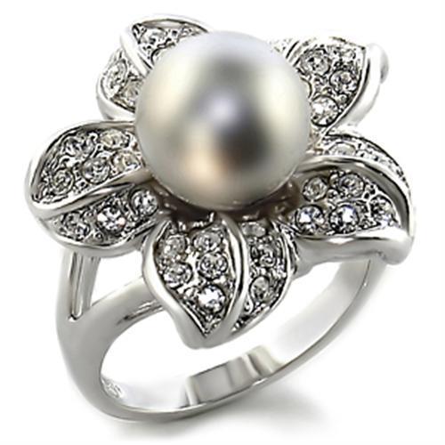 LOVCIA Gray Synthetic Pearl Rhodium-Plated Brass Ring - Buy stylish Rings for women - Shop latest Ring design - Trendy Rings - Unique fashion Rings - Find the perfect Ring