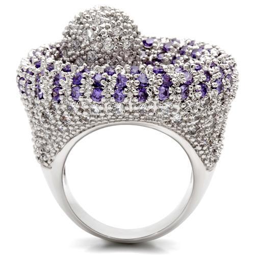 LOVCIA Rhodium-Plated Brass Ring with Tanzanite AAA Grade Cubic Zirconia - Buy stylish Rings for women - Shop latest Ring design - Trendy Rings - Unique fashion Rings - Find the perfect Ring