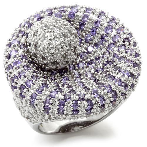 LOVCIA Rhodium-Plated Brass Ring with Tanzanite AAA Grade Cubic Zirconia - Buy stylish Rings for women - Shop latest Ring design - Trendy Rings - Unique fashion Rings - Find the perfect Ring