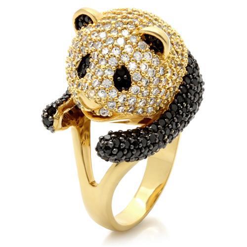 LOVCIA Gold and Ruthenium Brass Ring with Jet AAA Grade Cubic Zirconia - Buy stylish Rings for women - Shop latest Ring design - Trendy Rings - Unique fashion Rings - Find the perfect Ring