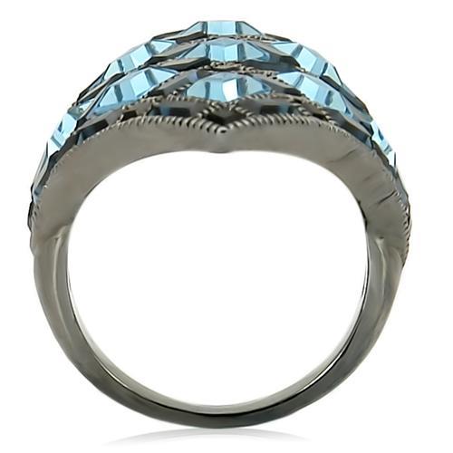 LOVCIA Sea Blue Crystal Brass Ring with Ruthenium Finish - Buy stylish Rings for women - Shop latest Ring design - Trendy Rings - Unique fashion Rings - Find the perfect Ring