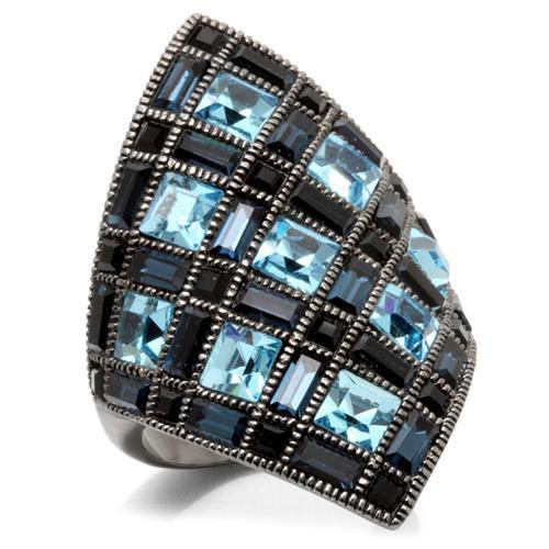 LOVCIA Sea Blue Crystal Brass Ring with Ruthenium Finish - Buy stylish Rings for women - Shop latest Ring design - Trendy Rings - Unique fashion Rings - Find the perfect Ring