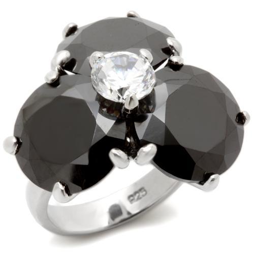 LOVCIA Rhodium-Plated Brass Ring with Jet Black AAA CZ Stone - Buy stylish Rings for women - Shop latest Ring design - Trendy Rings - Unique fashion Rings - Find the perfect Ring