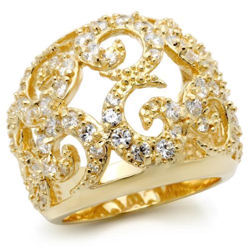 LOVCIA Gold-Tone Brass Ring Featuring Clear AAA Grade Cubic Zirconia - Buy stylish Rings for women - Shop latest Ring design - Trendy Rings - Unique fashion Rings - Find the perfect Ring