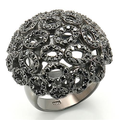 LOVCIA Jet CZ Ruthenium-Plated Brass Ring with AAA Grade Center Stone - Buy stylish Rings for women - Shop latest Ring design - Trendy Rings - Unique fashion Rings - Find the perfect Ring