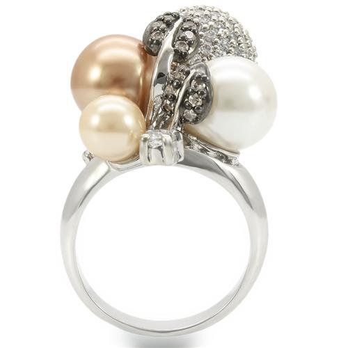 LOVCIA Multi-Colored Synthetic Pearl Brass Ring with Rhodium and Ruthenium Finish - Buy stylish Rings for women - Shop latest Ring design - Trendy Rings - Unique fashion Rings - Find the perfect Ring