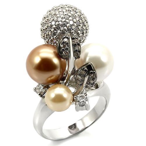 LOVCIA Multi-Colored Synthetic Pearl Brass Ring with Rhodium and Ruthenium Finish - Buy stylish Rings for women - Shop latest Ring design - Trendy Rings - Unique fashion Rings - Find the perfect Ring