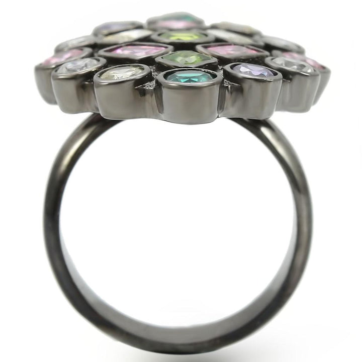 LOVCIA Ruthenium-Plated Brass Ring with Multi-Colored AAA Grade CZ Stones - Buy stylish Rings for women - Shop latest Ring design - Trendy Rings - Unique fashion Rings - Find the perfect Ring