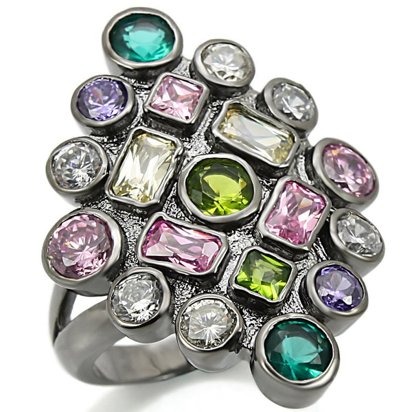 LOVCIA Ruthenium-Plated Brass Ring with Multi-Colored AAA Grade CZ Stones - Buy stylish Rings for women - Shop latest Ring design - Trendy Rings - Unique fashion Rings - Find the perfect Ring