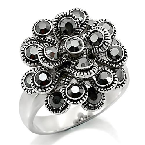 LOVCIA Jet Crystal Rhodium-Plated Brass Ring - Buy stylish Rings for women - Shop latest Ring design - Trendy Rings - Unique fashion Rings - Find the perfect Ring